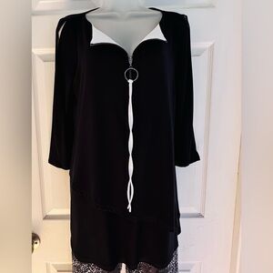 Special Joseph Ribkoff Black Tunic Top with White Trim and Zipper